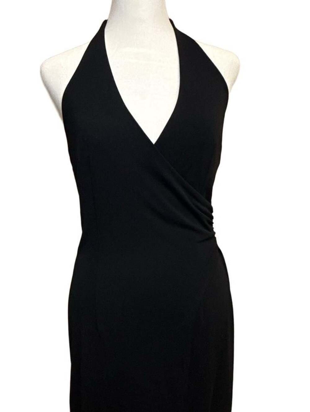 Y2K Express Black Halter Neck Wrap Midi Dress with Ruched Waist